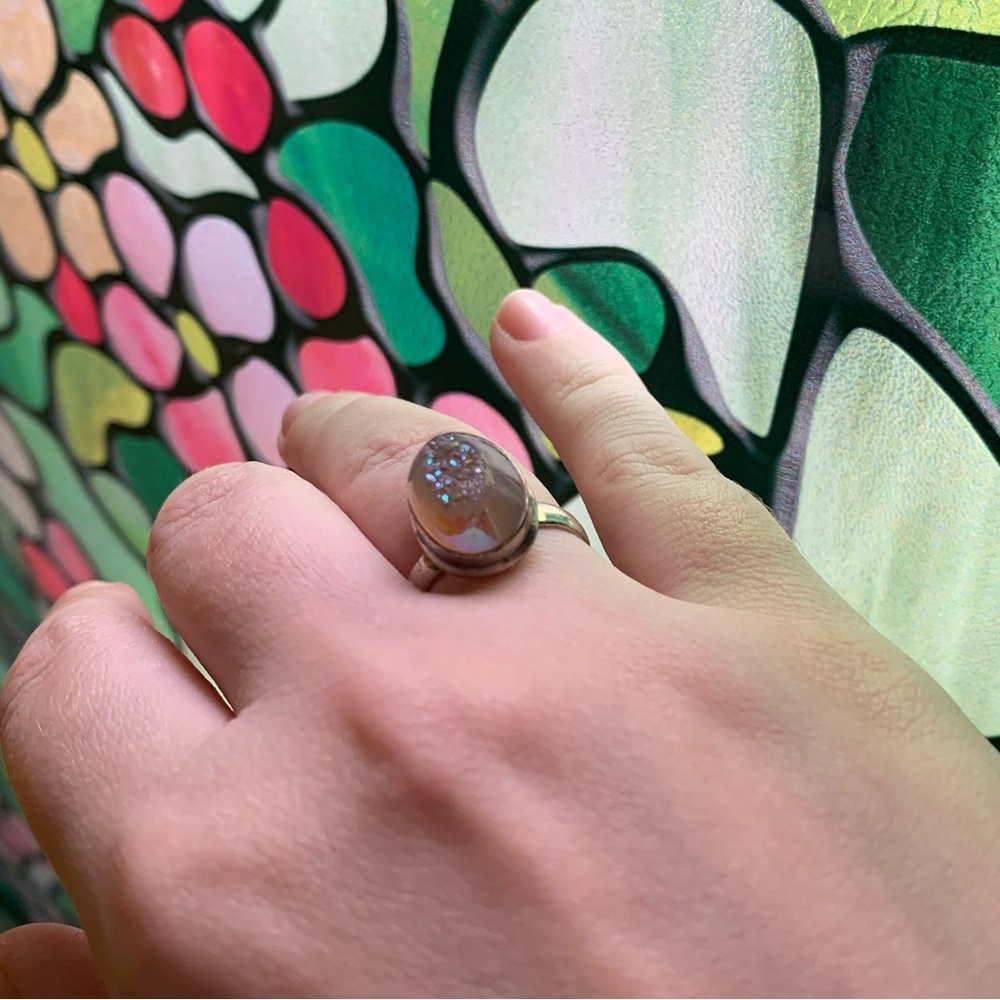 Vintage Druzy Quartz Sterling Silver Ring